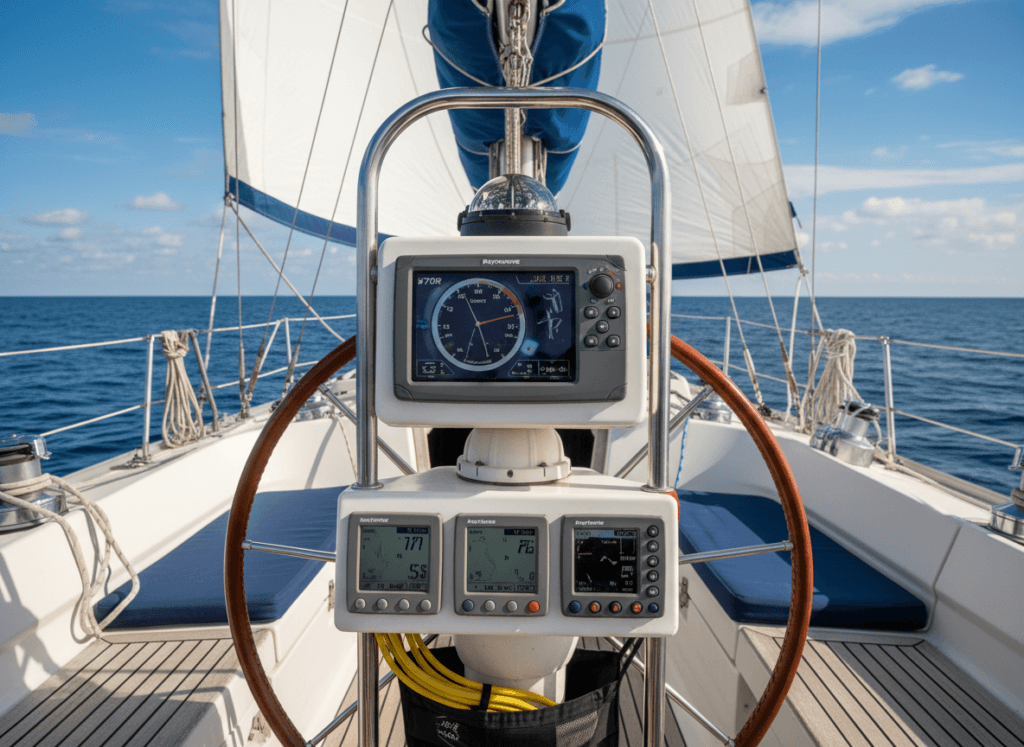 Raymarine SeaTalk autopilot system installed on a sailboat
