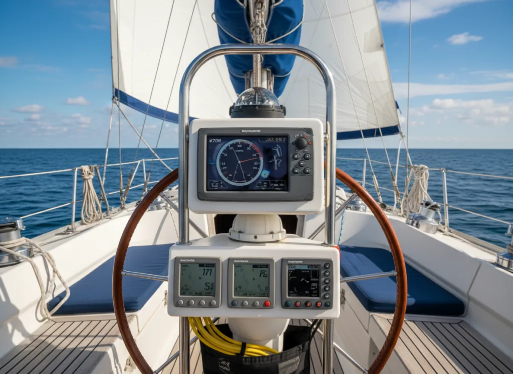 Raymarine SeaTalk autopilot system installed on a sailboat