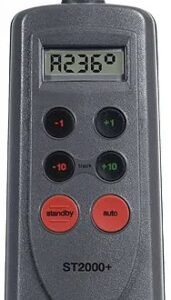 An ST2000+ handset — the ST1000 and ST2000 share this layout, so whichever you have it looks much the same. The -1, +1, -10 and +10 keys are all there and the tack combinations work, but the 100° is built in and nothing in the calibration levels changes it.