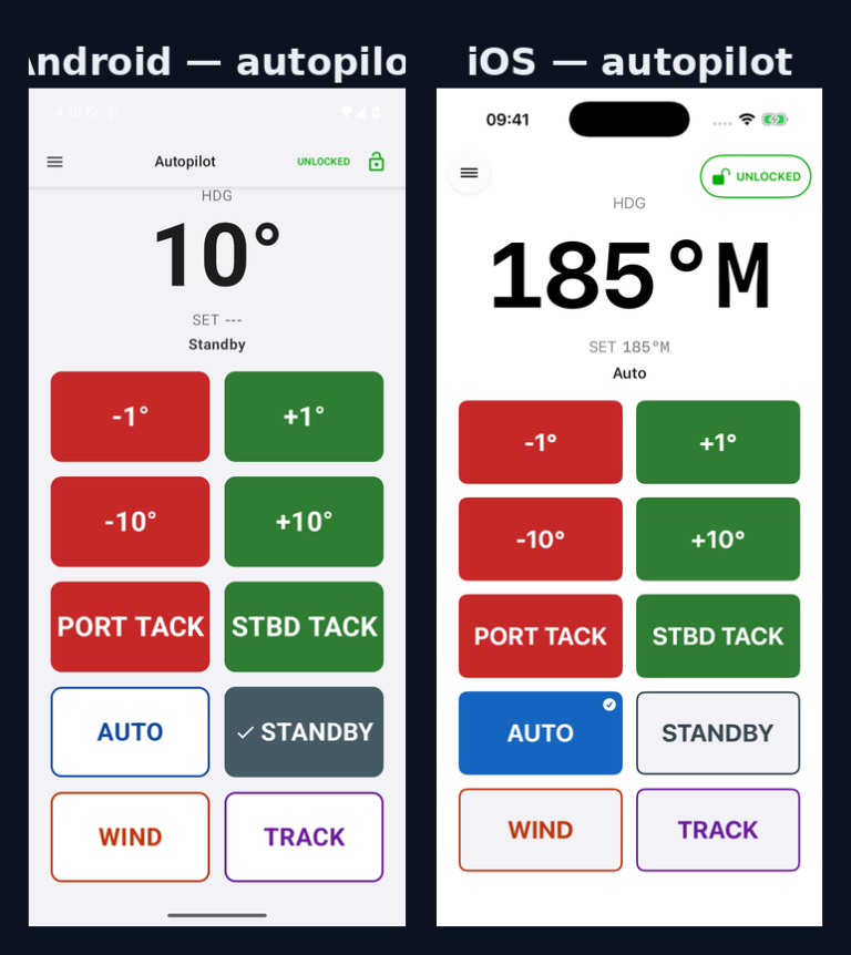 The autopilot screen &mdash; Android and iOS