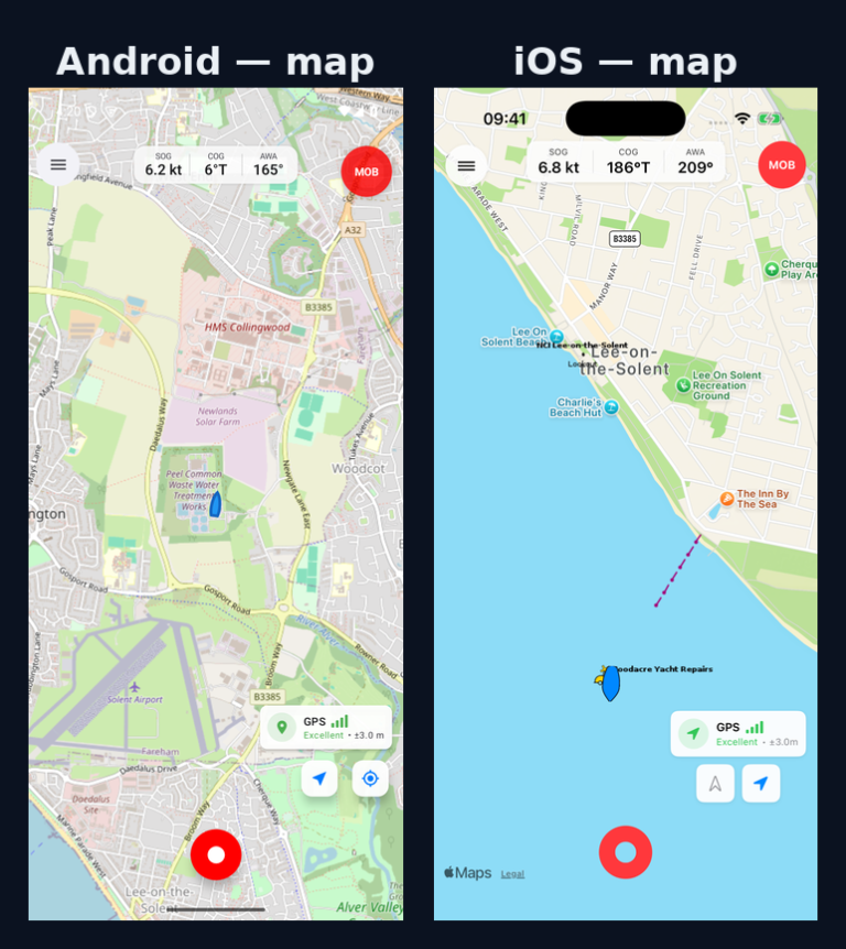 The map screen &mdash; Android and iOS